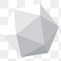 Geometric icosahedron png shape, 3D rendering in white on transparent background