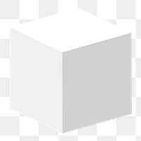 3D cube png element, geometric shape in white on transparent background
