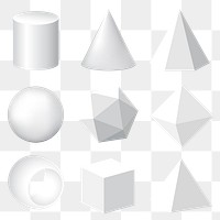 Geometrical shapes png, 3D rendered in white elements set on transparent background