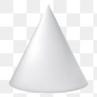 Geometric cone png shape, 3D rendering in white on transparent background