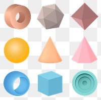 Geometrical shapes png, 3D rendered in pastel elements set on transparent background