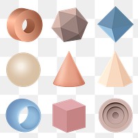 Geometrical shapes png, 3D rendered in pastel elements set on transparent background