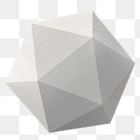 Icosahedron png, 3D geometrical shape in gray on transparent background