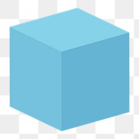 Geometric cube png shape, 3D rendering in blue on transparent background