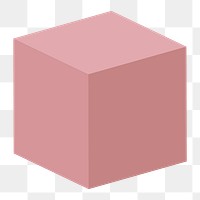 3D cube png element, geometric shape in pink on transparent background