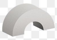 Semi-circle png, 3D geometrical shape in gray on transparent background
