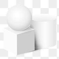 Geometric shape png composition, 3D rendering in white on transparent background