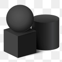 Geometric shape png composition, 3D rendering in black on transparent background