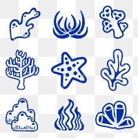 Underwater coral png sticker, marine life on transparent background set