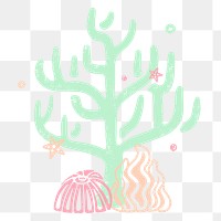 Underwater plant png sticker, marine creature in pastel colors on transparent background