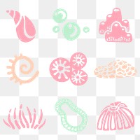 Underwater coral png sticker, marine creature on transparent background set