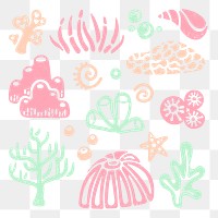 Underwater coral png sticker, marine creature on transparent background set