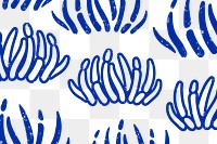 Coral pattern png transparent background, sea wildlife design in blue