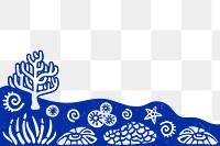 Coral reef png border transparent background, underwater creature design in blue