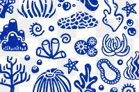 Coral pattern png transparent background, sea wildlife design in blue