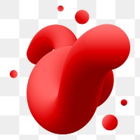 3D abstract png fluid shape, red colorful texture on transparent background