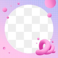 Aesthetic pink png frame, colorful grid pattern with 3D shapes on transparent background