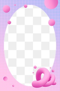 Aesthetic pink png frame, colorful grid pattern with 3D shapes on transparent background