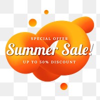 Summer sale png badge, orange 3D abstract, transparent design