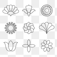 Simple flower png elements, botanical doodle graphic design set