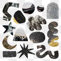 Abstract shape png sticker, black and gold aesthetic design set on transparent background