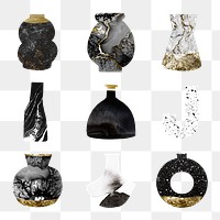 Kintsugi vase png clipart, aesthetic gold pottery, home decor objects set on transparent background