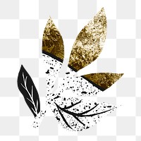 Abstract leaf png nature clipart, gold foil design on transparent background