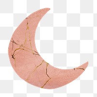 Pink crescent moon png sticker, marble aesthetic on transparent background