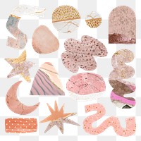 Cute shape png sticker, pink and gold aesthetic design set on transparent background