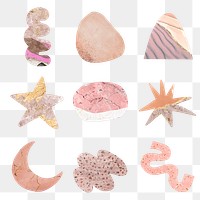 Cute shape png sticker, pink and gold aesthetic design set on transparent background