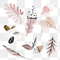 Aesthetic leaf png nature sticker, pink abstract design set on transparent background