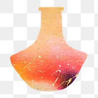 Orange gradient png vase, gold aesthetic pottery design on transparent background