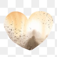 Golden heart png shape clipart, metallic aesthetic on transparent background