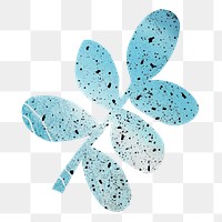Terrazzo leaf png clipart, blue botanical collage element on transparent background