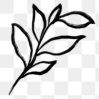 Botanical png collage element, black leaf line art, simple illustration transparent background