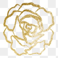 Aesthetic gold rose png sticker, line art graphic design on transparent background