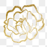 Gold flower png sticker, line art graphic design on transparent background