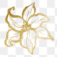 Aesthetic gold lily png sticker, line art graphic design on transparent background