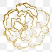 Aesthetic gold flower png sticker, line art graphic design on transparent background