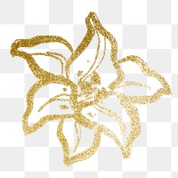 Aesthetic gold flower png sticker, line art graphic design on transparent background