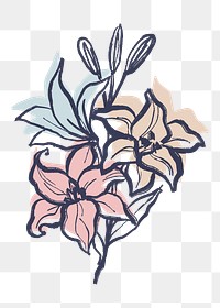 Vintage pink lilies png sticker, pastel watercolor graphic on transparent background