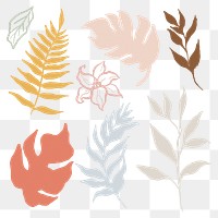 Leaf png line art, simple pastel graphic on transparent background set for bullet journal 