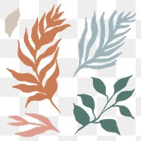 Leaf png line art, pastel botanical design on transparent background set for planner