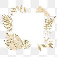 Leaf frame png, gold botanical line art illustration for bullet journal, transparent background