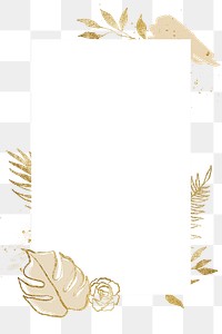 Gold leaf png frame, abstract nature line art design on transparent background