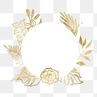 Aesthetic rose badge, gold floral line drawing illustration for Valentine's card