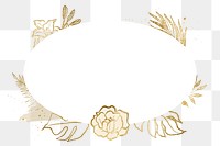 Oval flower badge, gold floral line drawing illustration for Valentine's card