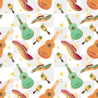 Mexican guitar png seamless pattern on transparent background