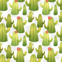 Cactus png seamless pattern, transparent background
