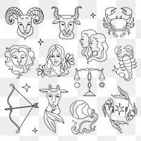 Zodiac signs png collage element set, transparent background